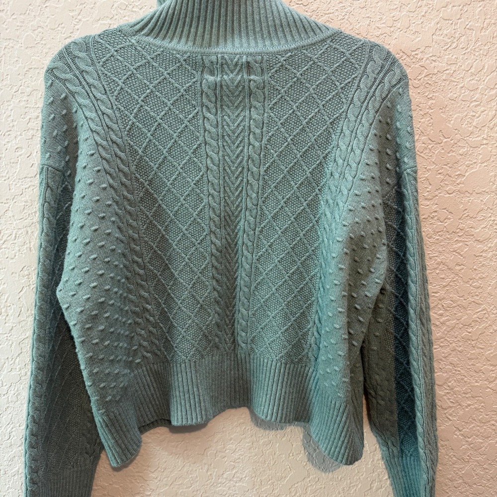 Lou & Grey Cable Knit Funnel Neck Sweater Small Sage Green Boho Cottagecore - Picture 5 of 7